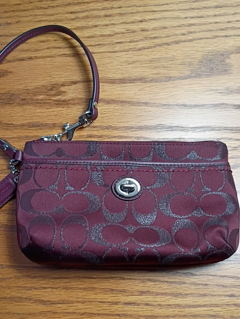 Coach Burgundy Signature Turnlock Wristlet